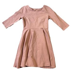 M - LYSS LOO Scallop Neckline Skater Dress Thick Material 3/4 Sleeve Pink